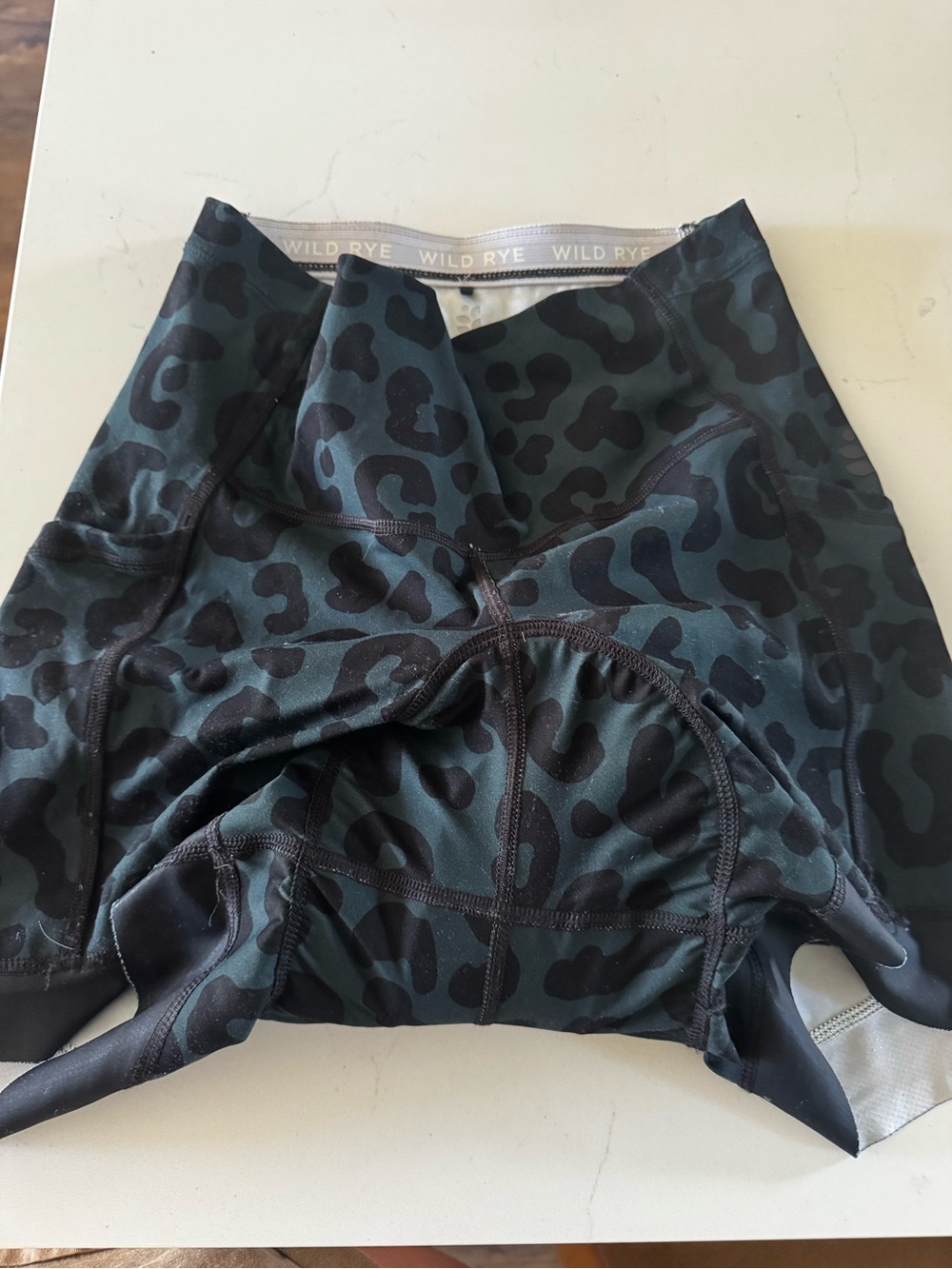Wild Rye Women's Dark Green Leopard Print bike shorts